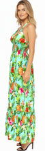 Load image into Gallery viewer, La Leela Resort Chic Tropical Shamrock Green Floral Print Long Dress P01049