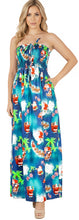 Load image into Gallery viewer, LA LEELA Women's A line Slit Smocked Maxi Casual Beach Dress Tube Top Evening Long Strapless Christmas Palm Blue P01054