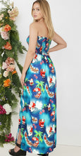 Load image into Gallery viewer, LA LEELA Women's A line Slit Smocked Maxi Casual Beach Dress Tube Top Evening Long Strapless Christmas Palm Blue P01054