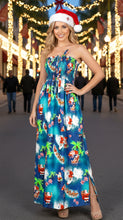 Load image into Gallery viewer, LA LEELA Women's A line Slit Smocked Maxi Casual Beach Dress Tube Top Evening Long Strapless Christmas Palm Blue P01054