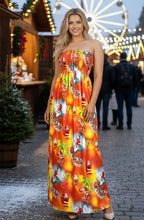 Load image into Gallery viewer, LA LEELA Women's A line Slit Smocked Maxi Casual Beach Dress Tube Top Evening Long Strapless Christmas Women Tangerine P01055