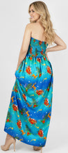 Cargar imagen en el visor de la galería, LA LEELA Women's A line Slit Smocked Maxi Casual Beach Dress Tube Top Evening Long Strapless Christmas Lapis, Palm Tree P01057