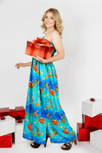 Cargar imagen en el visor de la galería, LA LEELA Women's A line Slit Smocked Maxi Casual Beach Dress Tube Top Evening Long Strapless Christmas Lapis, Palm Tree P01057