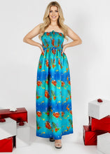 Cargar imagen en el visor de la galería, LA LEELA Women's A line Slit Smocked Maxi Casual Beach Dress Tube Top Evening Long Strapless Christmas Lapis, Palm Tree P01057