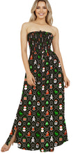 Load image into Gallery viewer, LA LEELA Women's A line Slit Smocked Maxi Casual Beach Dress Tube Top Evening Long Strapless Tacky Christmas Dresses for Women One Size Coal Christmas P01064