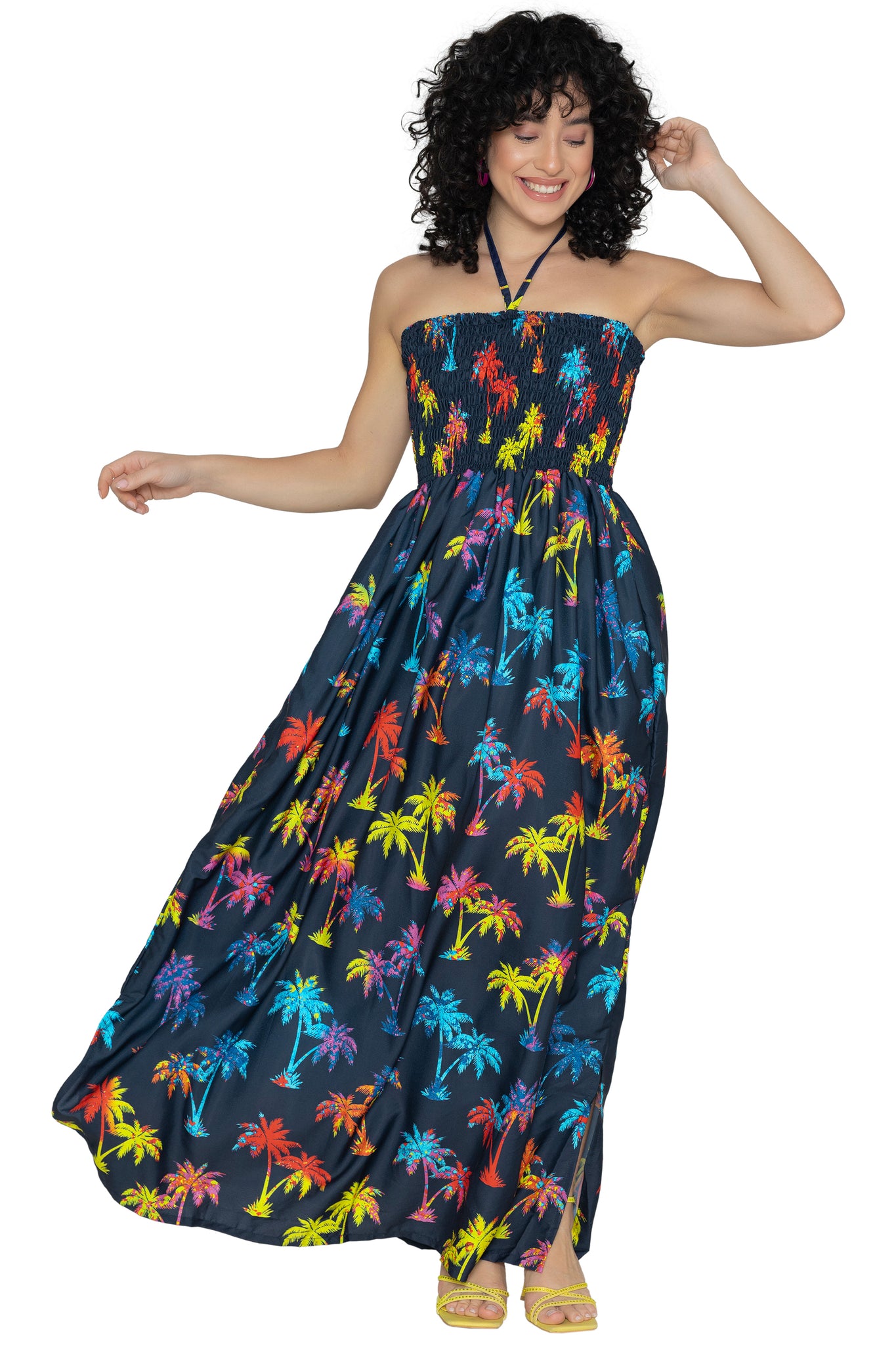 LA LEELA Women's Dresses Evening Palm Tree, Blue P01089 LA LEELA Women's Dresses Evening Palm Tree, Blue P01089