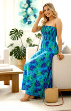 Load image into Gallery viewer, HAPPY BAY Women's Tube Dress Top Party Maxi Large-X-Large Monstera Leafs Blue P01102