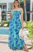 Load image into Gallery viewer, HAPPY BAY Women's Tube Dress Top Party Maxi Large-X-Large Monstera Leafs Blue P01102