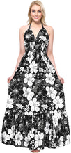 Load image into Gallery viewer, Black Floral Print Halter Neck Long  Dress For Women P01116