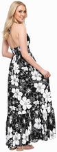 Load image into Gallery viewer, Black Floral Print Halter Neck Long  Dress For Women P01116