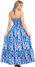 Cargar imagen en el visor de la galería, La Leela Blue and White Floral Printed Halter Neck Long Dress P01119