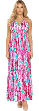 Load image into Gallery viewer, La Leela Pink and White Floral Printed Halter Neck Long Dress P01120