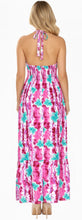 Load image into Gallery viewer, La Leela Pink and White Floral Printed Halter Neck Long Dress P01120