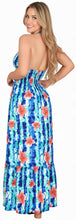 Load image into Gallery viewer, Royal Blue and White Floral Printed Halter Neck Long Dress P01121
