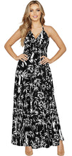 Load image into Gallery viewer, La Leela Allover Palm Tree Printed Black Halter Neck Long Maxi Dress P01122