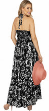 Load image into Gallery viewer, La Leela Allover Palm Tree Printed Black Halter Neck Long Maxi Dress P01122