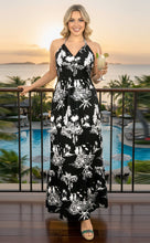 Load image into Gallery viewer, La Leela Resort Chic Tropical Coal Landscape Print Long Dress P01123