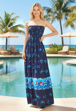 Load image into Gallery viewer, LA LEELA Evening Beach Swimwear Soft  Printed Swim Cover Up Long Tube Dress Bright Blue P01148