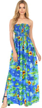 Load image into Gallery viewer, LA LEELA Soft  Printed Vacation Tube Dress Womens Natural Blue P01158