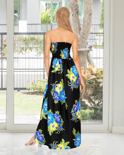 Load image into Gallery viewer, LA LEELA Long Maxi Flower Print Tube Maxi Dress For Women Blue Floral P01168