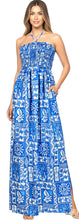 Load image into Gallery viewer, LA LEELA Women's Tube Dress Boho Flowy Maxi One Size Sapphire Tribal P01172