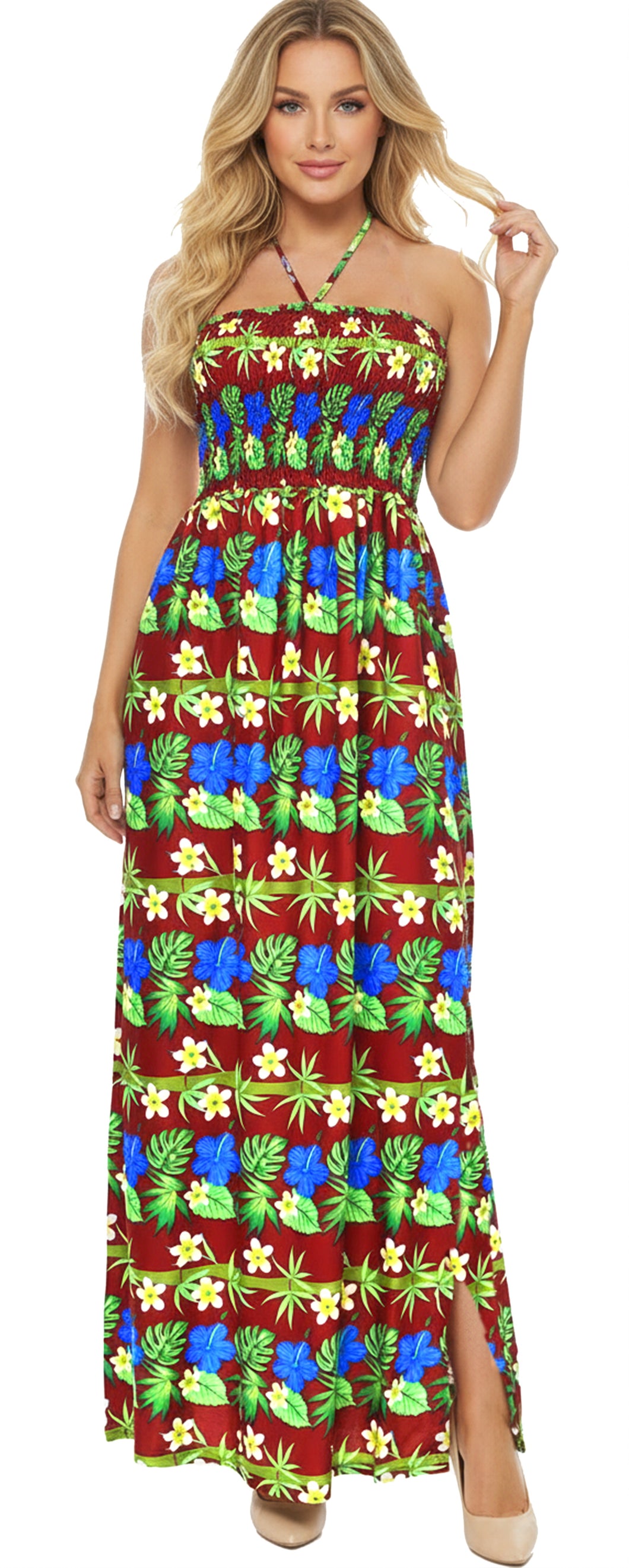 La Leela Women's Floral Halter Neck Dress Long Tart Floral P01199