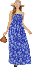 Load image into Gallery viewer, LA LEELA Women's Tube Dress Boho Maxi Smocked Large-X-Large Lapis Floral P01211