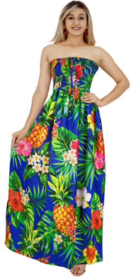 Black Allover Multi-Color Tropical Floral Print Strapless Long Dress P01048 