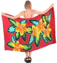 Load image into Gallery viewer, Red Non-Sheer Hand Painted Ruby Floral Sarong For Women P04027