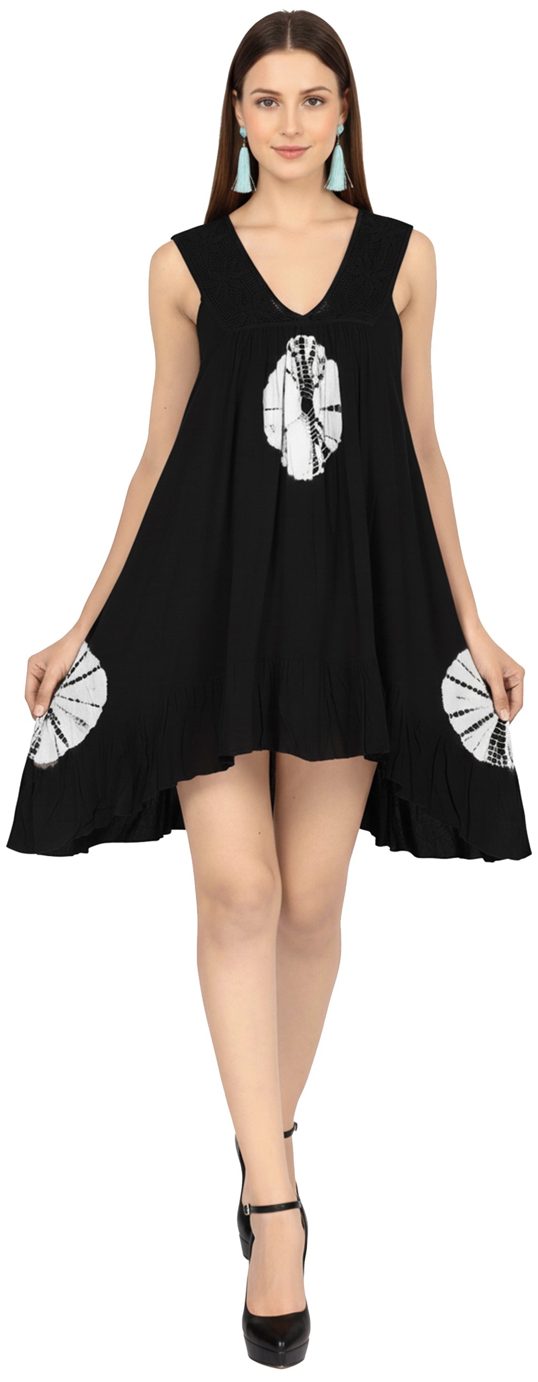 La Leela Women's Summer Loose Vacation House Wear Swing Dresses Black P04559