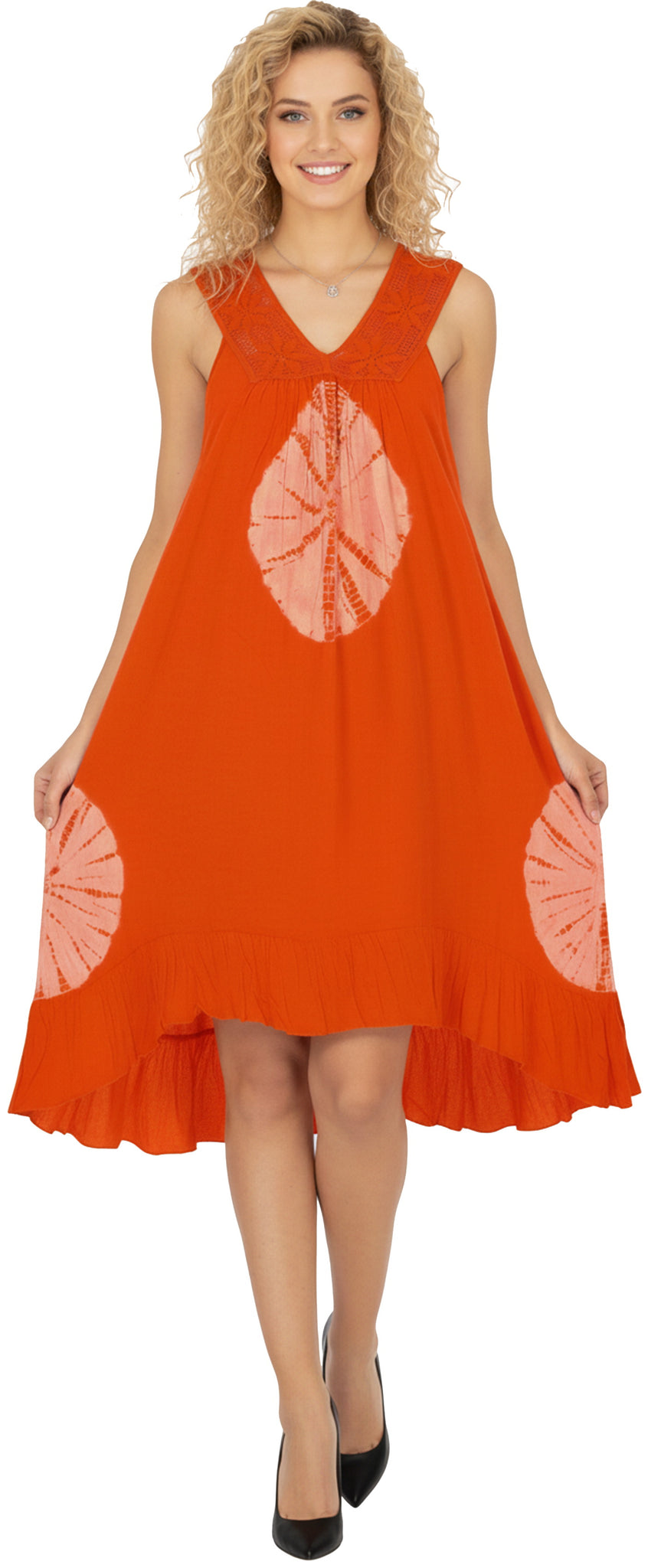LA LEELA Women's Summer Loose Vacation House Wear Swing Dresses L_ORANGE P04562