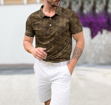 Load image into Gallery viewer, Brown Allover Hibiscus Floral Golf Polo Mens Shirt P04647