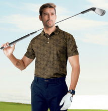 Load image into Gallery viewer, Brown Allover Hibiscus Floral Golf Polo Mens Shirt P04647