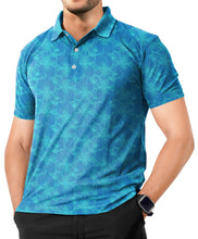 Cargar imagen en el visor de la galería, Royal Blue Allover Hibiscus Floral Golf Polo Mens Shirt P04649