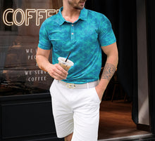 Cargar imagen en el visor de la galería, Royal Blue Allover Hibiscus Floral Golf Polo Mens Shirt P04649