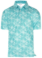 Load image into Gallery viewer, Teal Blue Allover Hibiscus Floral Golf Polo Mens Shirt P04651