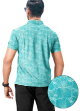 Load image into Gallery viewer, Teal Blue Allover Hibiscus Floral Golf Polo Mens Shirt P04651