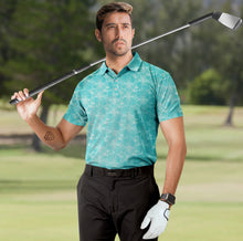 Load image into Gallery viewer, Teal Blue Allover Hibiscus Floral Golf Polo Mens Shirt P04651