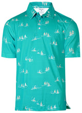 Load image into Gallery viewer, Blue Allover Boats Mens Golf Polo Shirt P04654