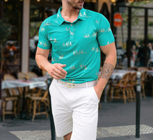 Load image into Gallery viewer, Blue Allover Boats Mens Golf Polo Shirt P04654