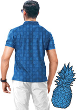 Load image into Gallery viewer, Blue Allover Pineapple Golf Polo Mens Shirt P04658