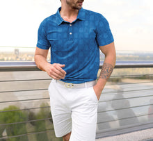 Load image into Gallery viewer, Blue Allover Pineapple Golf Polo Mens Shirt P04658