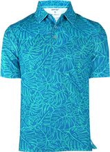 Load image into Gallery viewer, Royal Blue Allover Monstera Leaves Men's Golf Polo Shirt P04660