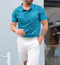 Load image into Gallery viewer, Royal Blue Allover Monstera Leaves Men's Golf Polo Shirt P04660