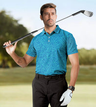 Load image into Gallery viewer, Royal Blue Allover Monstera Leaves Men's Golf Polo Shirt P04660