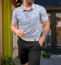 Load image into Gallery viewer, White Allover Monstera Leaves Mens Golf Polo Shirt P04662