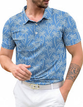 Load image into Gallery viewer, Royal Blue Allover Palm Tree Mens Golf Polo Shirt P04664