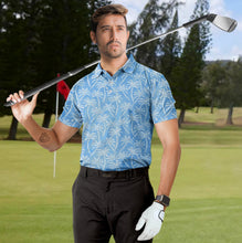 Load image into Gallery viewer, Royal Blue Allover Palm Tree Mens Golf Polo Shirt P04664