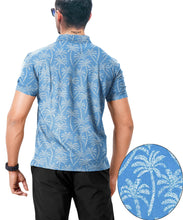 Load image into Gallery viewer, Royal Blue Allover Palm Tree Mens Golf Polo Shirt P04664