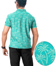 Load image into Gallery viewer, Teal Blue Allover Palm Tree Mens Polo Golf Shirt P04665